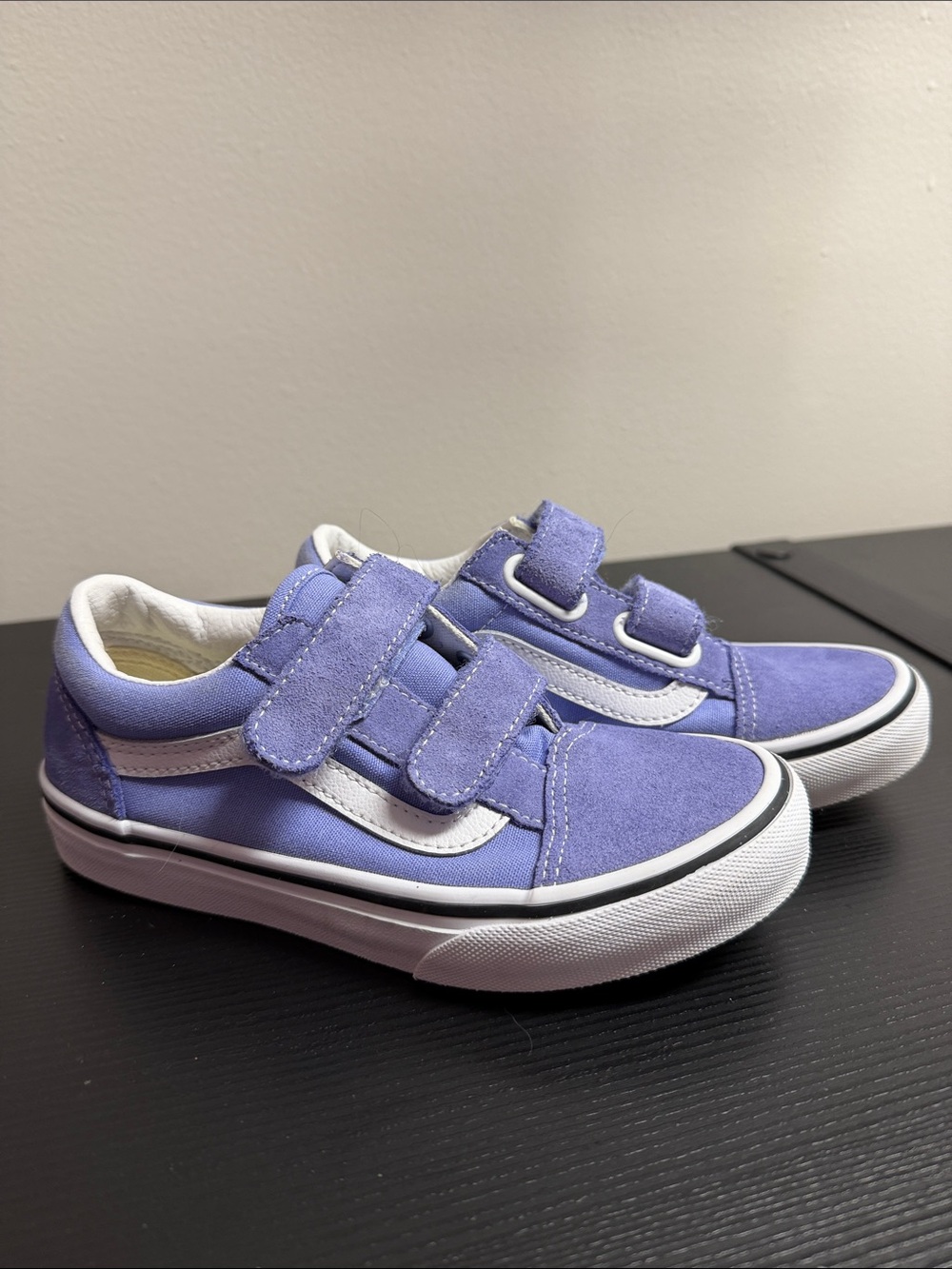 Vans Kids Lavender Velcro Skate Sneakers with White Stripe